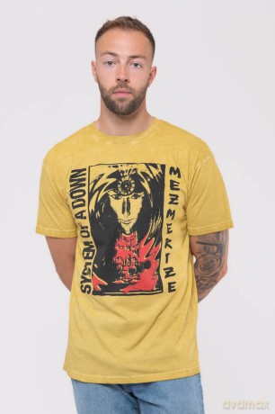 System Of A Down: Unisex T-Shirt: Reflections (Mustard Yellow Mineral Wash) (Wash Collection) (Medium)