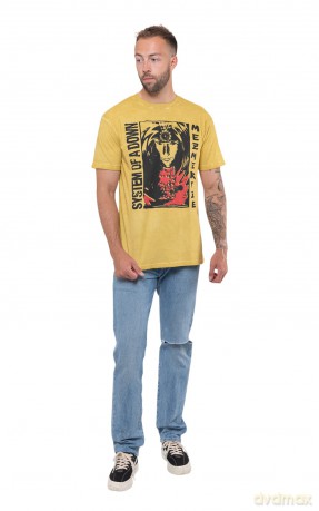 System Of A Down: Unisex T-Shirt: Reflections (Mustard Yellow Mineral Wash) (Wash Collection) (Small)