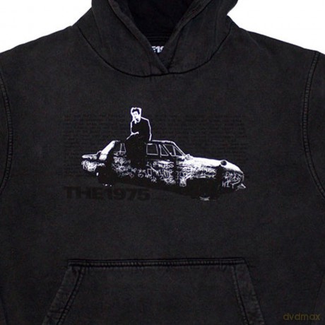 1975 - The: The 1975 Unisex Stone Wash Pullover Hoodie: Car Photo (Charcoal Grey) (Medium)