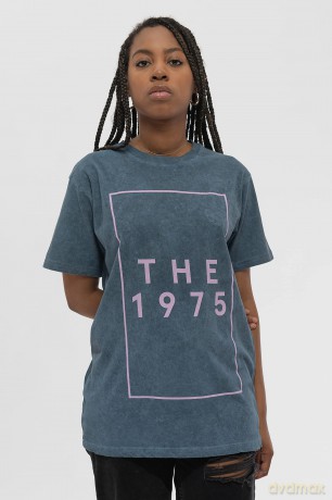 1975 - The: The 1975 Unisex T-Shirt: I Like It Logo (Denim Blue) (Wash Collection) (Large)