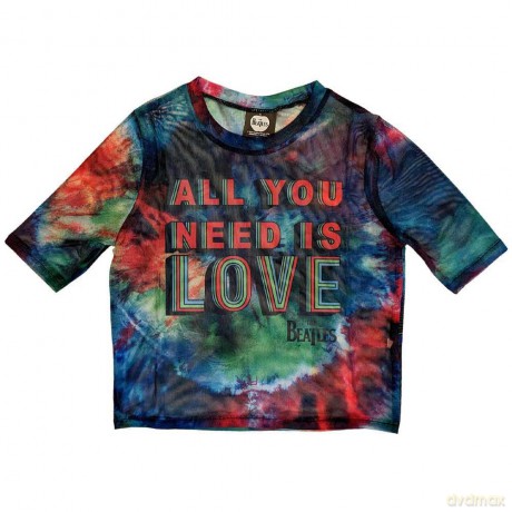 The Beatles: Ladies Crop Top: All You Need Is Love (Blue) (Mesh) (X-Small)