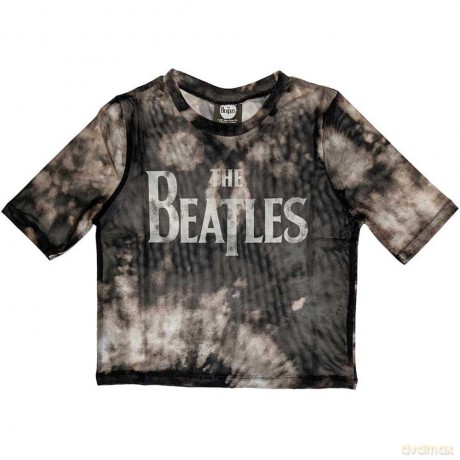 The Beatles: Ladies Crop Top: Drop T Logo (Black) (Mesh) (Medium)