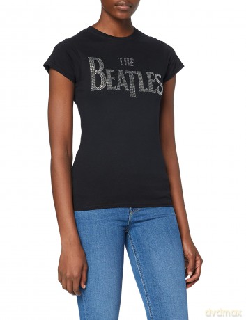 The Beatles: Ladies Fashion Tee: Drop T Logo with Rhinestone Application (Small)