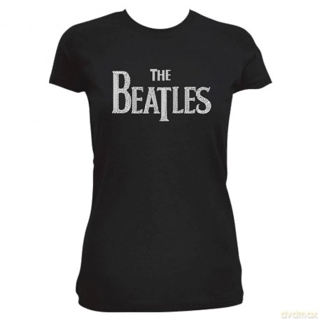 The Beatles: Ladies Fashion Tee: Drop T Logo with Rhinestone Application (Small)