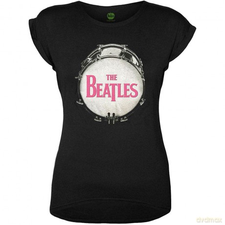 The Beatles: Ladies Fashion Tee: Drum with Glitter Print Application (Small)