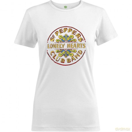 The Beatles: Ladies Fashion Tee: Sgt Pepper Drum Colour with Foiled Application (Small)