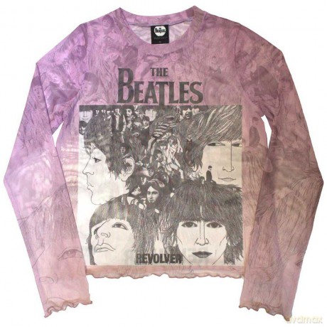 The Beatles: Ladies Long Sleeve Crop Top: Revolver (Pink) (Mesh) (XX-Large)