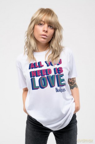 The Beatles: Ladies T-Shirt: All You Need Is Love (White) (Small)