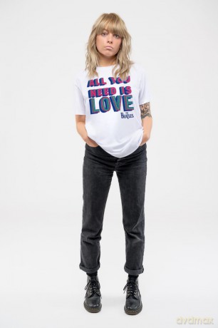 The Beatles: Ladies T-Shirt: All You Need Is Love (White) (Small)