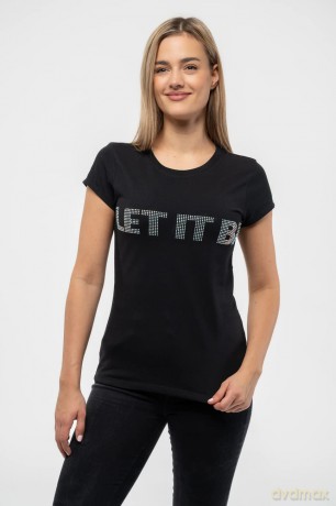 The Beatles: Ladies T-Shirt: Let It Be Crystals (Black) (Embellished) (Medium)