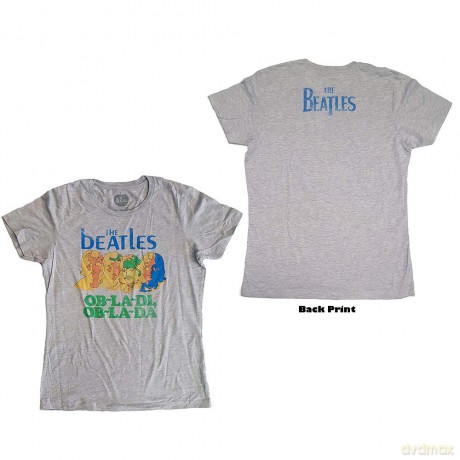 The Beatles: Ladies T-Shirt: Vintage Ob La Di (Grey) (Back Print) (Large)
