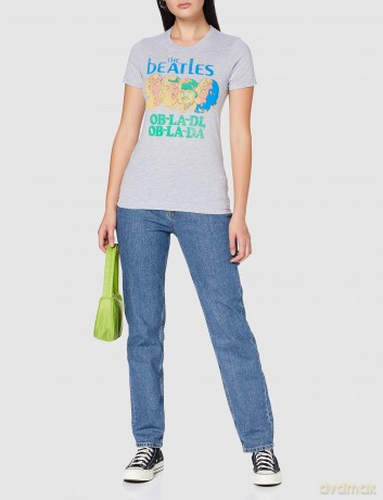 The Beatles: Ladies T-Shirt: Vintage Ob La Di (Grey) (Back Print) (Small)