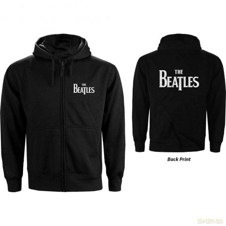 The Beatles: Ladies Zipped Hoodie: Drop T Logo (Black) (Back Print) (Medium)