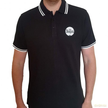 The Beatles: Unisex Polo Shirt: Drum Logo (Black) (Large)