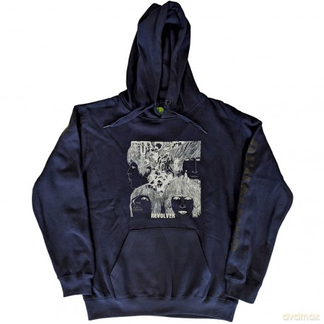 The Beatles: Unisex Pullover Hoodie: Reverse Revolver (Navy Blue) (Sleeve Print) (X-Large)