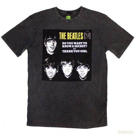 The Beatles: Unisex Stone Wash T-Shirt: VJ Secret Sleeve (Charcoal Grey) (X-Large)