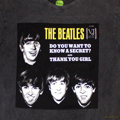 The Beatles: Unisex Stone Wash T-Shirt: VJ Secret Sleeve (Charcoal Grey) (X-Large)