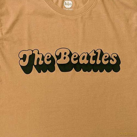 The Beatles: Unisex T-Shirt: 70s Logo (Sand) (Sleeve Print) (Large)