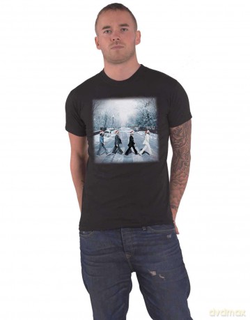 The Beatles: Unisex T-Shirt: Abbey Christmas (Black) (Large)