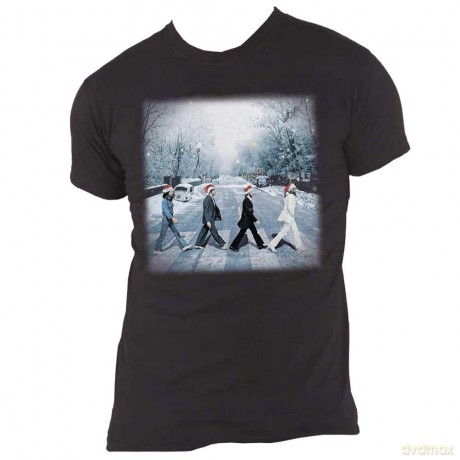The Beatles: Unisex T-Shirt: Abbey Christmas (Black) (Large)