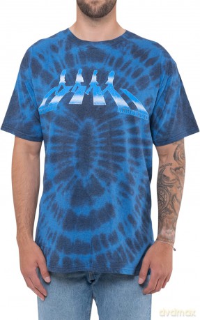 The Beatles: Unisex T-Shirt: Abbey Road Crossing Gradient (Blue) (Wash Collection) (Large)