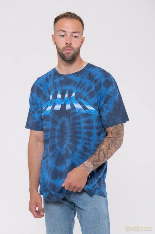 The Beatles: Unisex T-Shirt: Abbey Road Crossing Gradient (Blue) (Wash Collection) (Large)