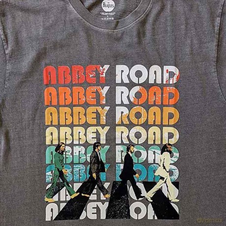 The Beatles: Unisex T-Shirt: Abbey Stacked (Charcoal Grey) (Sleeve Print) (Small)
