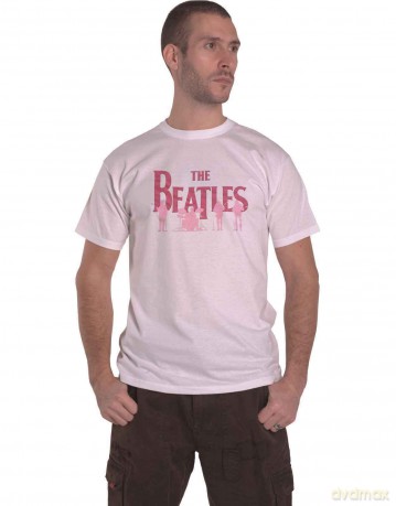 The Beatles: Unisex T-Shirt: Band Silhouettes (White) (Puff Print) (Medium)