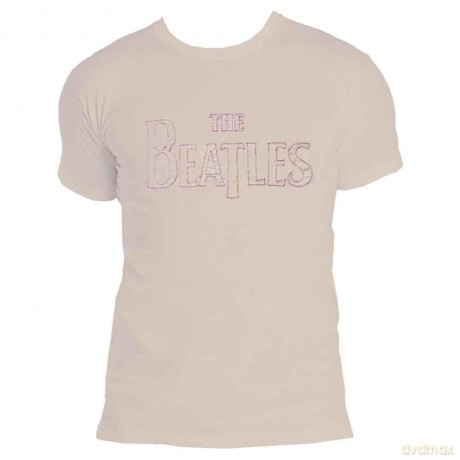 The Beatles: Unisex T-Shirt: Drop T Embroidered (Sand) (Embellished) (Small)