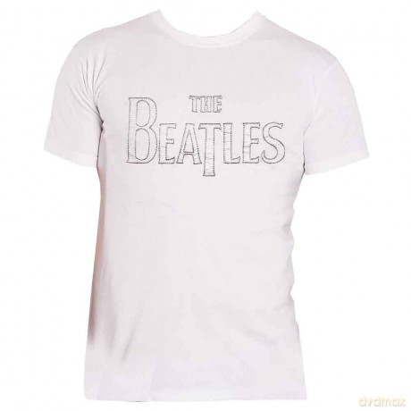 The Beatles: Unisex T-Shirt: Drop T Embroidered (White) (Embellished) (Small)