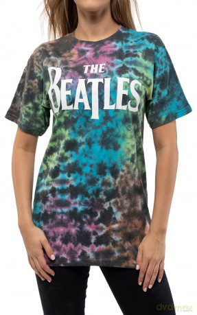 The Beatles: Unisex T-Shirt: Drop T Logo (Dip-Dye On Grey) (Wash Collection) (Large)