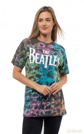 The Beatles: Unisex T-Shirt: Drop T Logo (Dip-Dye On Grey) (Wash Collection) (Small)