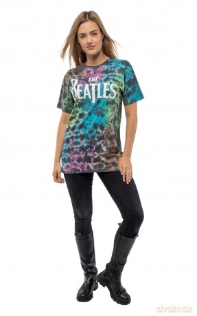 The Beatles: Unisex T-Shirt: Drop T Logo (Dip-Dye On Grey) (Wash Collection) (X-Large)