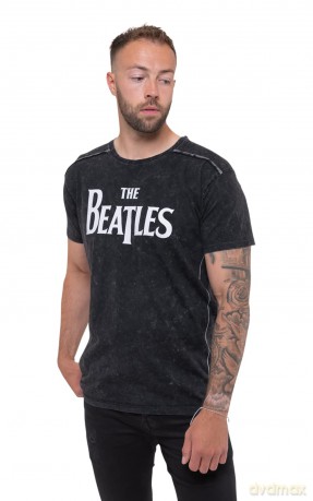 The Beatles: Unisex T-Shirt: Drop T Logo Snow Wash (Black) (Wash Collection) (X-Large)