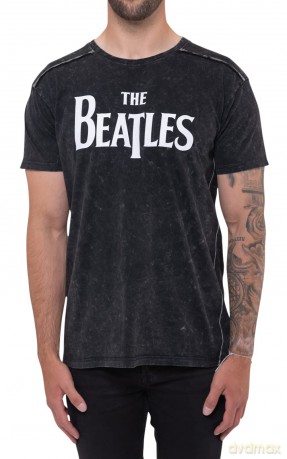 The Beatles: Unisex T-Shirt: Drop T Logo Snow Wash (Black) (Wash Collection) (X-Large)