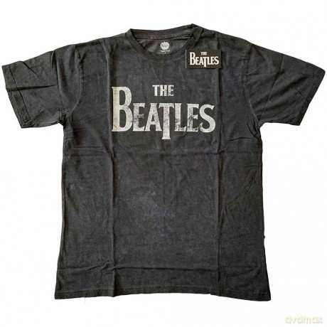 The Beatles: Unisex T-Shirt: Drop T Logo Snow Wash (Charcoal Grey) (Wash Collection) (Large)