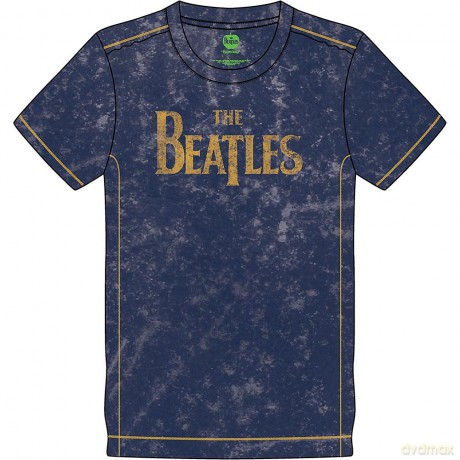 The Beatles: Unisex T-Shirt: Drop T Logo Snow Wash (Navy Blue) (Wash Collection) (Medium)