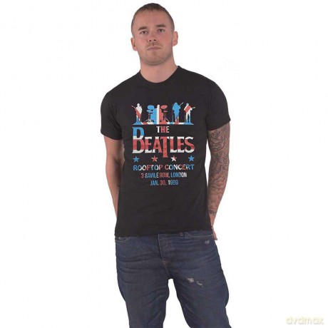 The Beatles: Unisex T-Shirt: Drop T Rooftop Flag (Black) (X-Large)