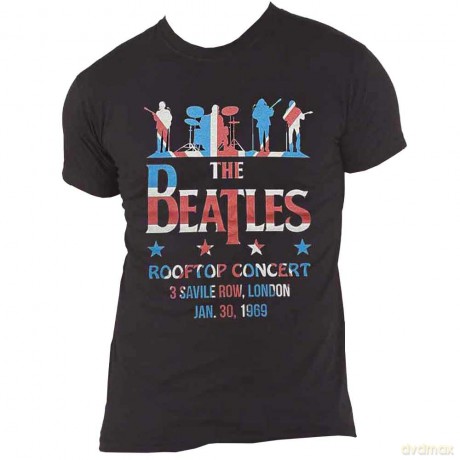 The Beatles: Unisex T-Shirt: Drop T Rooftop Flag (Black) (X-Large)