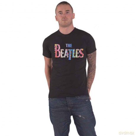 The Beatles: Unisex T-Shirt: Floral Logo (Black) (Small)