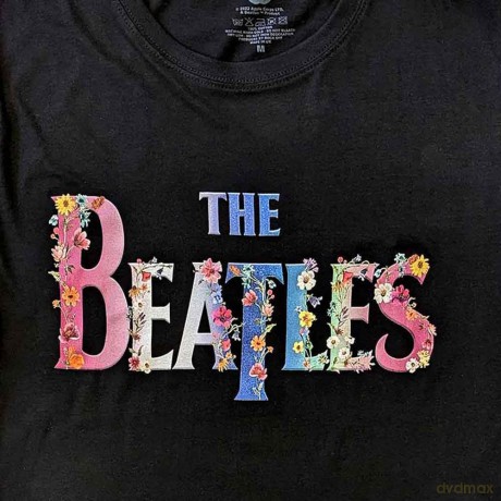 The Beatles: Unisex T-Shirt: Floral Logo (Black) (Small)