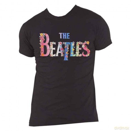 The Beatles: Unisex T-Shirt: Floral Logo (Black) (Small)