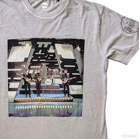 The Beatles: Unisex T-Shirt: On Stage (Grey) (Sleeve Print) (Large)