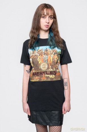 The Beatles: Unisex T-Shirt: Sgt Pepper Crystals (Black) (Embellished) (X-Large)