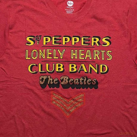 The Beatles: Unisex T-Shirt: Sgt Pepper Stacked Crystals (Red) (Embellished) (Medium)