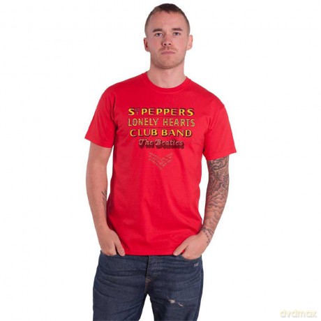 The Beatles: Unisex T-Shirt: Sgt Pepper Stacked Crystals (Red) (Embellished) (Small)