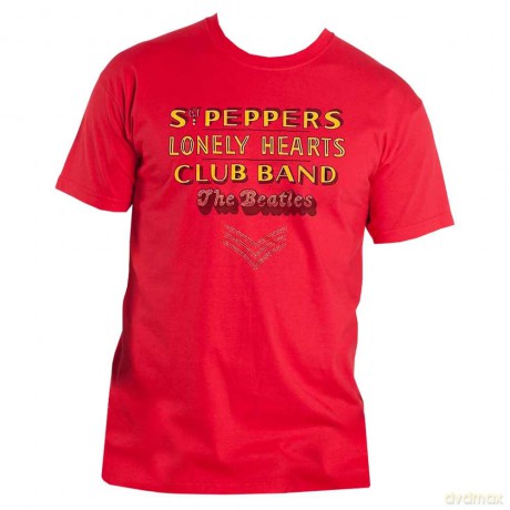 The Beatles: Unisex T-Shirt: Sgt Pepper Stacked Crystals (Red) (Embellished) (Small)