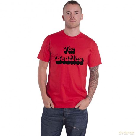 The Beatles: Unisex T-Shirt: Text Logo Shadow (Red) (XX-Large)