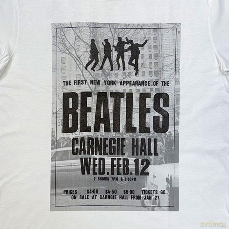 The Beatles: Unisex T-Shirt: Tour '64 Carnegie Hall (White) (Back Print) (X-Large)
