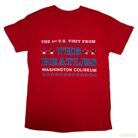 The Beatles: Unisex T-Shirt: Washington '64 Stars Setlist (Red) (Back Print) (Small)